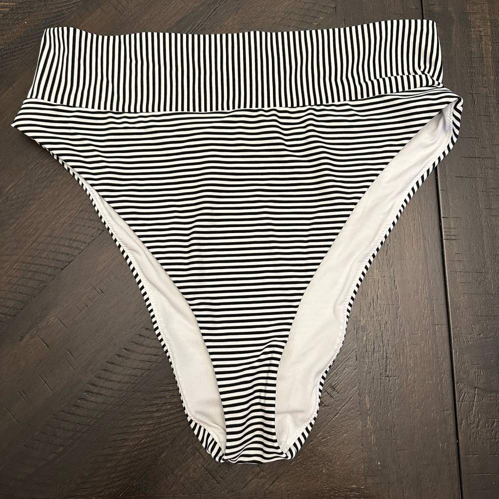 Aerie Black and White Striped Bikini Bottom